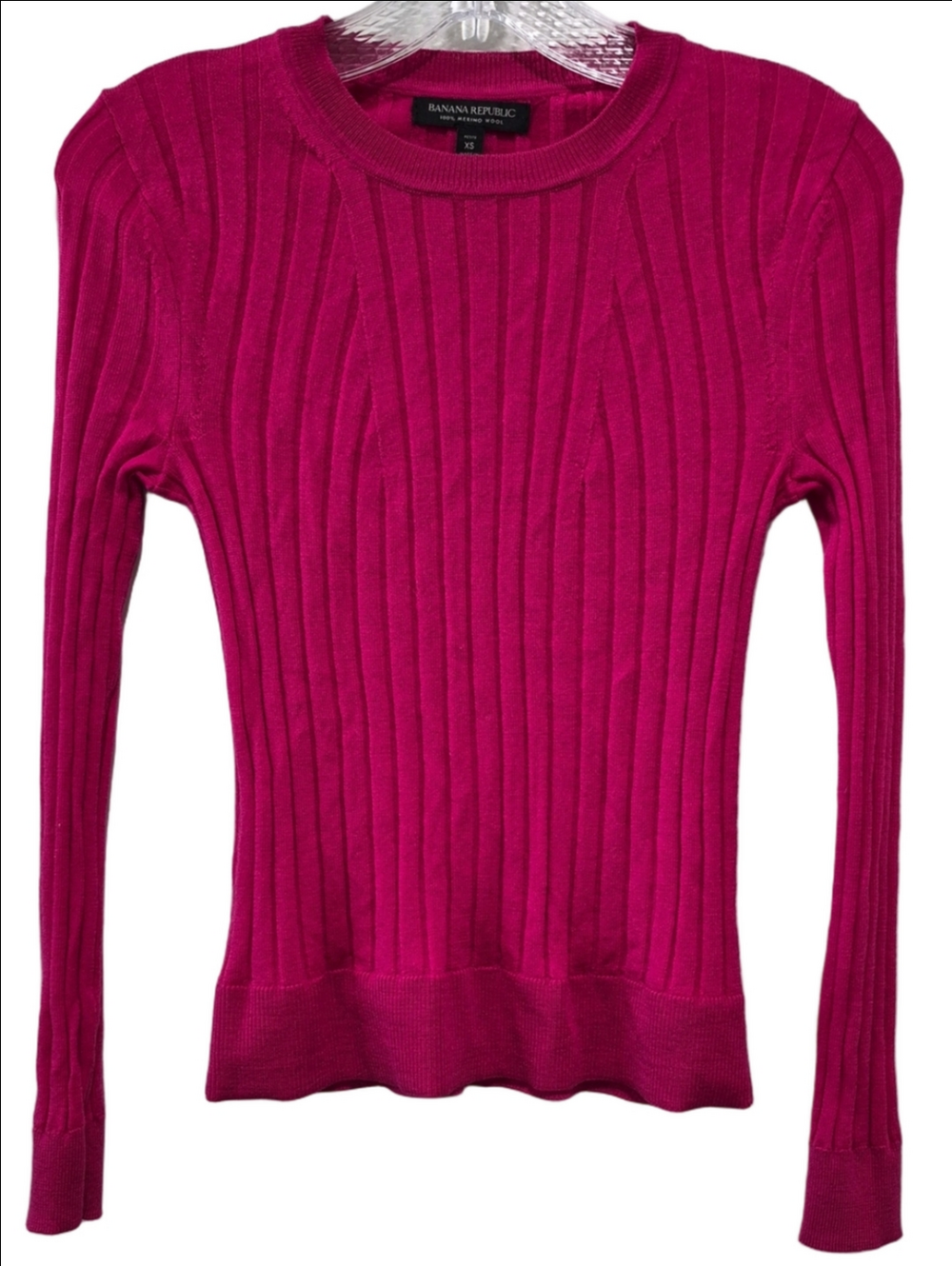 Banana Republic 100% Merino Wool Ribbed Pullover Sweater Fuchsia Pink PS XS